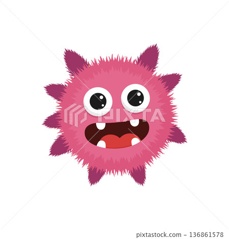 Cute pink fluffy monster character with big eyes and open mouth happy expression vector design Cute pink fluffy monster character with big eyes and open mouth happy expression vector design 136861578