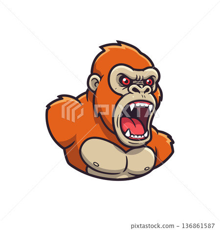 Fierce orange gorilla roaring with muscular chest vector art design for sports and mascot use Fierce orange gorilla roaring with muscular chest vector art design for sports and mascot use 136861587