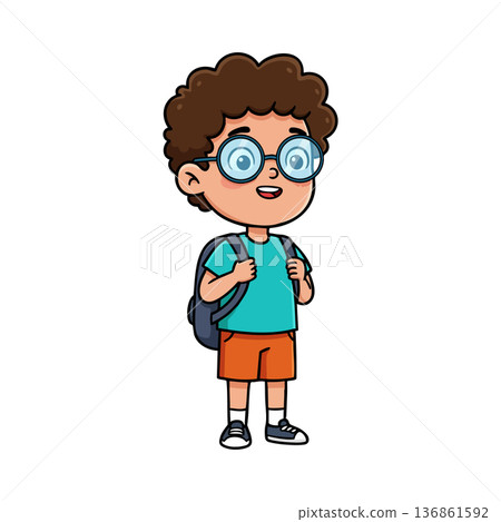 Boy with backpack wearing glasses and casual summer clothes vector illustration for kids and school concept 136861592