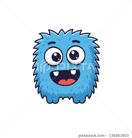 Blue furry cartoon monster with big eyes and happy expression vector illustration for fun design projects Blue furry cartoon monster with big eyes and happy expression vector illustration for fun design projects 136861603