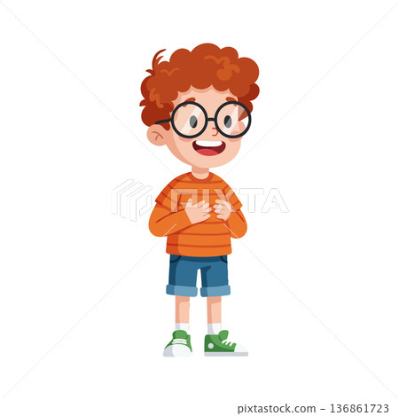 Red Haired Boy Wearing Glasses and Orange Striped Sweater Smiling Cheerfully Vector Illustration Red Haired Boy Wearing Glasses and Orange Striped Sweater Smiling Cheerfully Vector Illustration 136861723