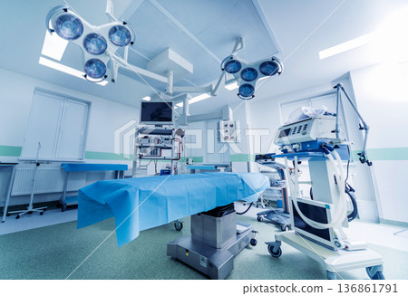 Modern equipment in operating room. Medical devices for neurosurgery. 136861791