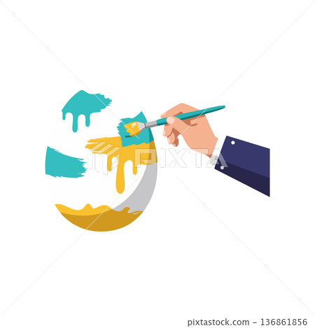 Hand Painting Easter Egg with Turquoise and Yellow Colors in Creative Art Activity Vector Illustration Hand Painting Easter Egg with Turquoise and Yellow Colors in Creative Art Activity Vector Illustration 136861856