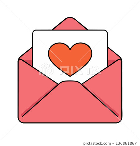 Love heart symbol inside open pink envelope vector illustration for romantic message or valentine greeting card design Love heart symbol inside open pink envelope vector illustration for romantic message or valentine greeting card design 136861867