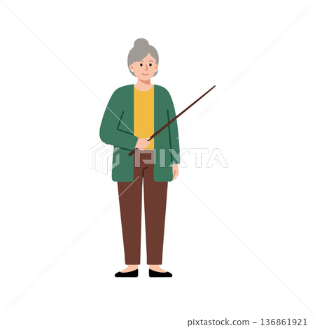 Elderly woman standing with pointer stick in casual clothes vector illustration character design 136861921