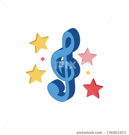 Blue treble clef music symbol with colorful stars vector illustration for creative design and entertainment purposes 136861925