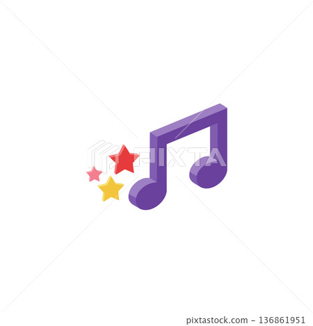 Purple Music Note Icon with Colorful Stars Vector Design for Creative Sound and Audio Projects 136861951
