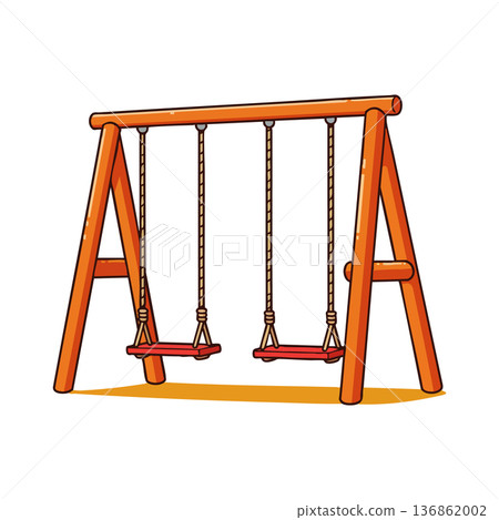 Wooden swing set for children playground outdoor fun and recreation equipment vector illustration 136862002