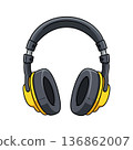Headphones with yellow and black design audio device for music listening and sound control vector illustration 136862007