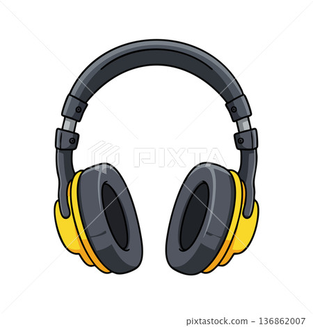 Headphones with yellow and black design audio device for music listening and sound control vector illustration 136862007