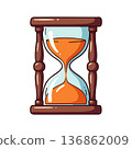 Hourglass with orange sand and wooden frame vintage style countdown timer vector illustration 136862009