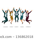 Group of happy business people jumping with joy celebrating success and teamwork in colorful suits vector illustration 136862018