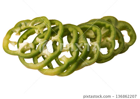 Sliced green bell pepper, isolated on white background Sliced green bell pepper, isolated on white background 136862207