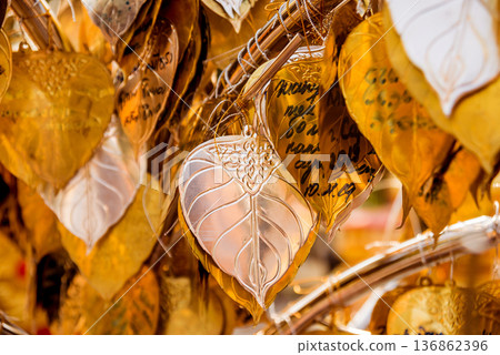 Symbols of Buddhism. South-Eastern Asia. Details of buddhist temple in Thailand. Symbols of Buddhism. South-Eastern Asia. Details of buddhist temple in Thailand. 136862396