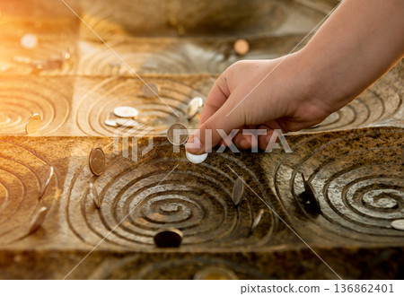 Symbols of Buddhism. South-Eastern Asia. Details of buddhist temple in Thailand. Symbols of Buddhism. South-Eastern Asia. Details of buddhist temple in Thailand. 136862401