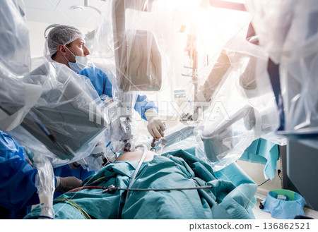 Modern surgical system. Medical robot. Minimally invasive robotic surgery. 136862521
