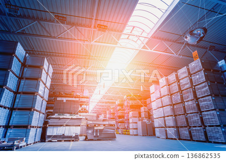 Warehouse industrial company. Commercial warehouse. Crates stacked  136862535