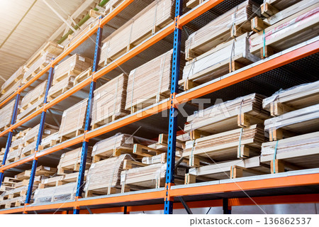 Warehouse industrial company. Commercial warehouse. Crates stacked  136862537
