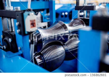 Metal sheet forming machine at the modern metalwork factory. 136862601