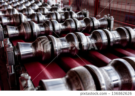 Metal sheet forming machine at the modern metalwork factory. 136862626