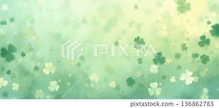 A St. Patrick's Day celebration background with gradient in soft green and shamrock leaves 136862783