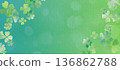 Festive shamrock background for St. Patrick's Day displaying watercolor green clovers in corners with soft bokeh 136862788