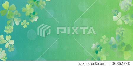 Festive shamrock background for St. Patrick's Day displaying watercolor green clovers in corners with soft bokeh 136862788