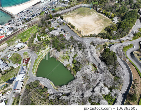 愛媛縣伊予市二見潮風親愛公園鳥瞰圖 136863605