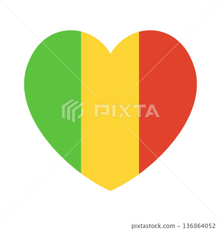 Mali country flag heart shaped icon. National Mali flag badge. Republic of Mali flag button, banner in heart shape. Mali country flag heart shaped icon. National Mali flag badge. Republic of Mali flag button, banner in heart shape. 136864052