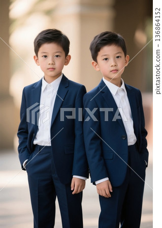 穿着西装的双胞胎男孩 136864152