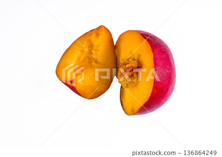 half and quarter peach on a white background in isolation half and quarter peach on a white background in isolation 136864249