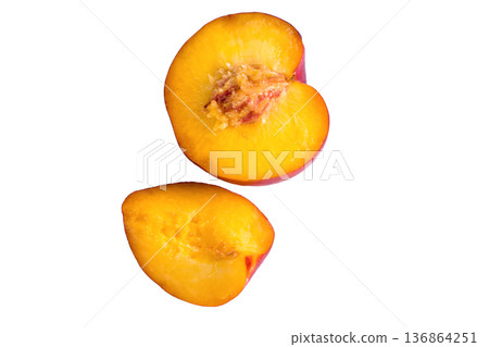 half and quarter peach on a white background in isolation 136864251