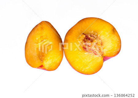 half and quarter peach on a white background in isolation 136864252