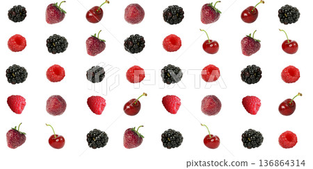 Set of different ripe berries on a white background in isolation 136864314