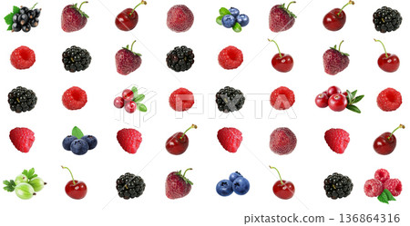 Set of different ripe berries on a white background in isolation 136864316