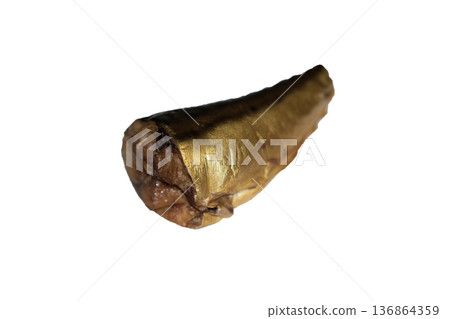 A piece of cold smoked mackerel fish on a white background in isolation A piece of cold smoked mackerel fish on a white background in isolation 136864359