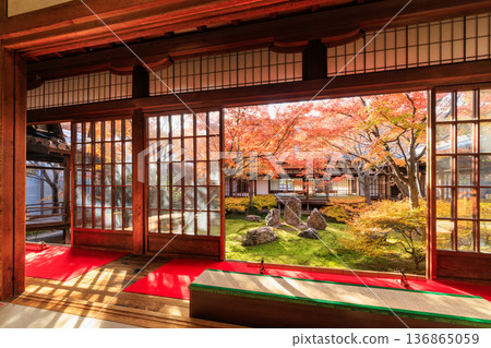 京都的秋天：建仁寺春庭的秋葉 136865059