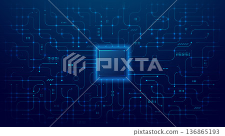 Empty semiconductor on circuit board blue background. 136865193