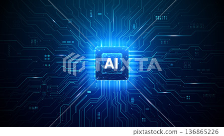 Semiconductor microchip with AI symbol at center Semiconductor microchip with AI symbol at center 136865226