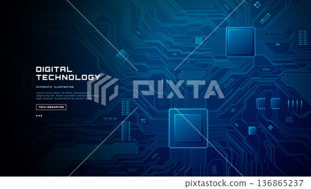 Abstract technological background featuring illuminated microchip 136865237