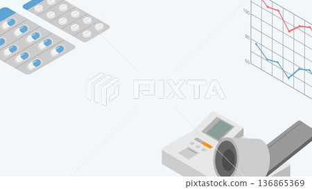 血壓計、血壓筆記本和醫學背景等距 136865369