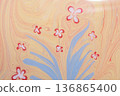Vibrant psychedelic floral Ebru marbling art background with swirling liquid paint textures 136865400