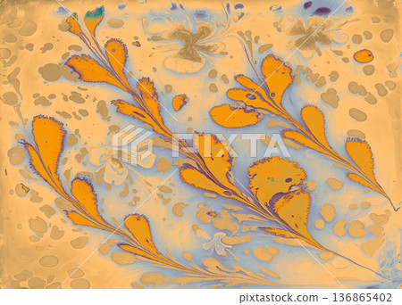 Soft pastel floral Ebru marbling texture with elegant tulip patterns and liquid ink 136865402