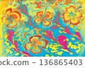 Soft pastel floral Ebru marbling texture with elegant tulip patterns and liquid ink 136865403