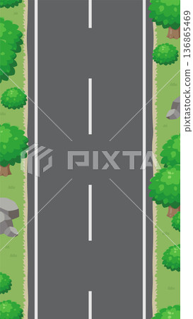 從正上方俯瞰穿過自然的道路插圖素材_無縫_16:9 136865469