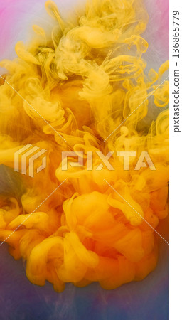 Fume paint blend. Steam ink drop. Defocused yellow pink blue color cloud fog vibrant water splash spreading on abstract art background. Fume paint blend. Steam ink drop. Defocused yellow pink blue color cloud fog vibrant water splash spreading on abstract art background. 136865779