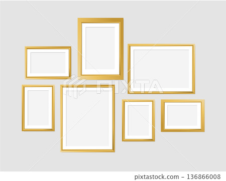 Set of gold modern frame isolated on white background.  136866008