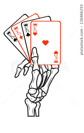 Skeleton hand whit the four king cards of the deck in illustrator Skeleton hand whit the four king cards of the deck in illustrator 136866293