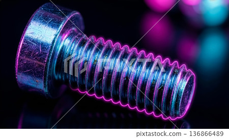 Neon Lit Bolt on Reflective Surface 136866489