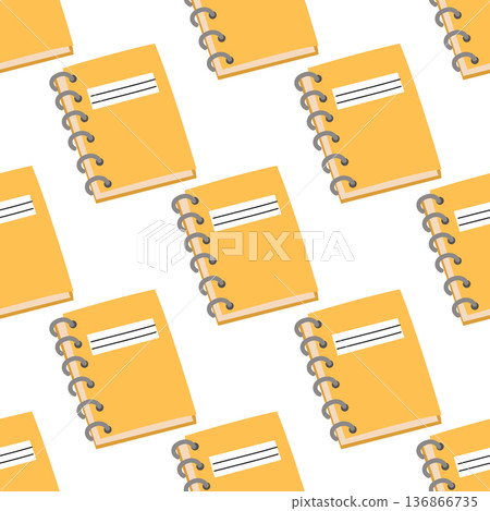 Seamless pattern with a cute yellow spiral notebook. Back to school print 136866735